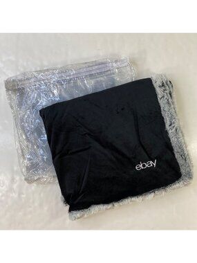 Kanata Faux Fur Sherpa Throw Blanket Dark Gray Embroidered eBay Logo eBayana